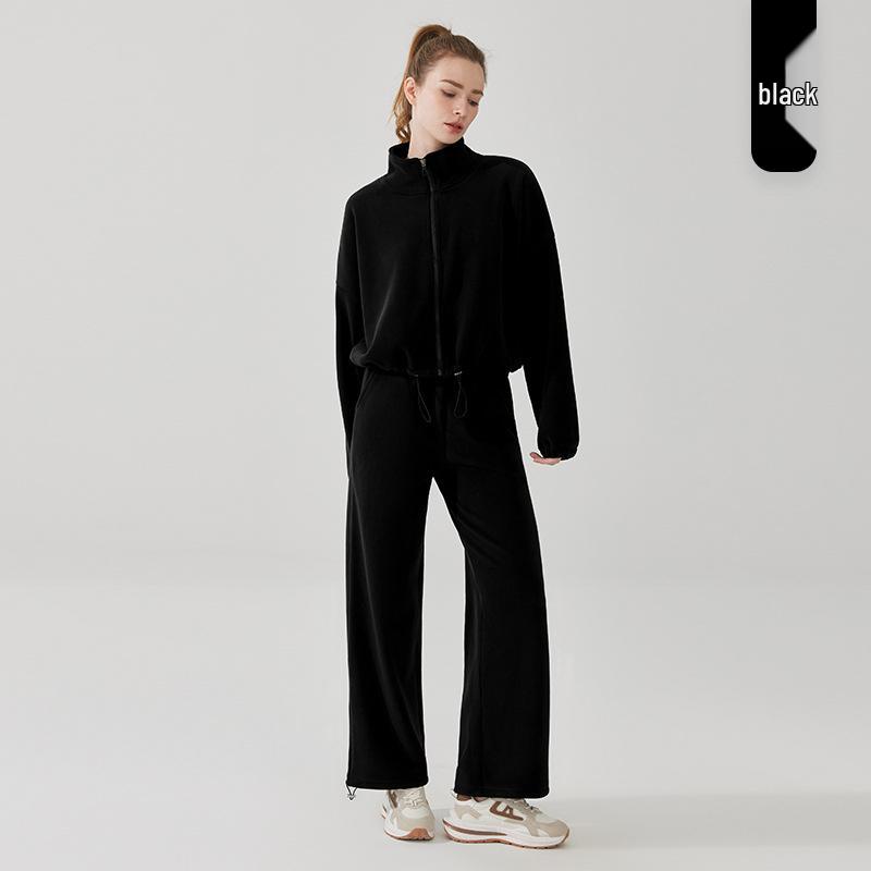 

Бархатистый флис Женский комплект на молнии: толстовка и брюки - Теплая осенне-зимняя спортивная одежда Large