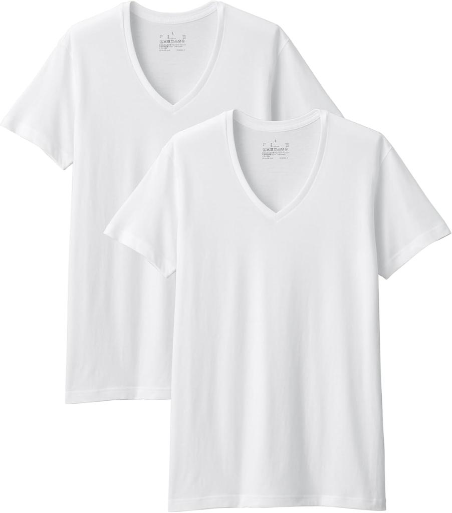 MUJI Seamless FA19FA5A White Size L Men's V-Neck Short-Sleeve T-Shirt (2-Pack) Men's