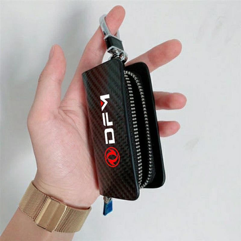 Leather Carbon Fiber Car Key Chain Holder Case Cover Bag For Dongfeng DFM AX7 H30 S30 DFSK SX5 SX6 AX4 P11 Auto Accessories