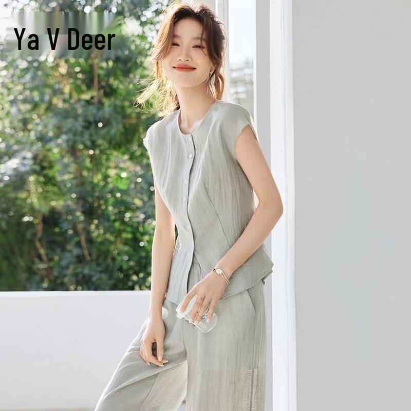 

Комплект из льняного кардигана большого размера Yalu и длинных брюк L