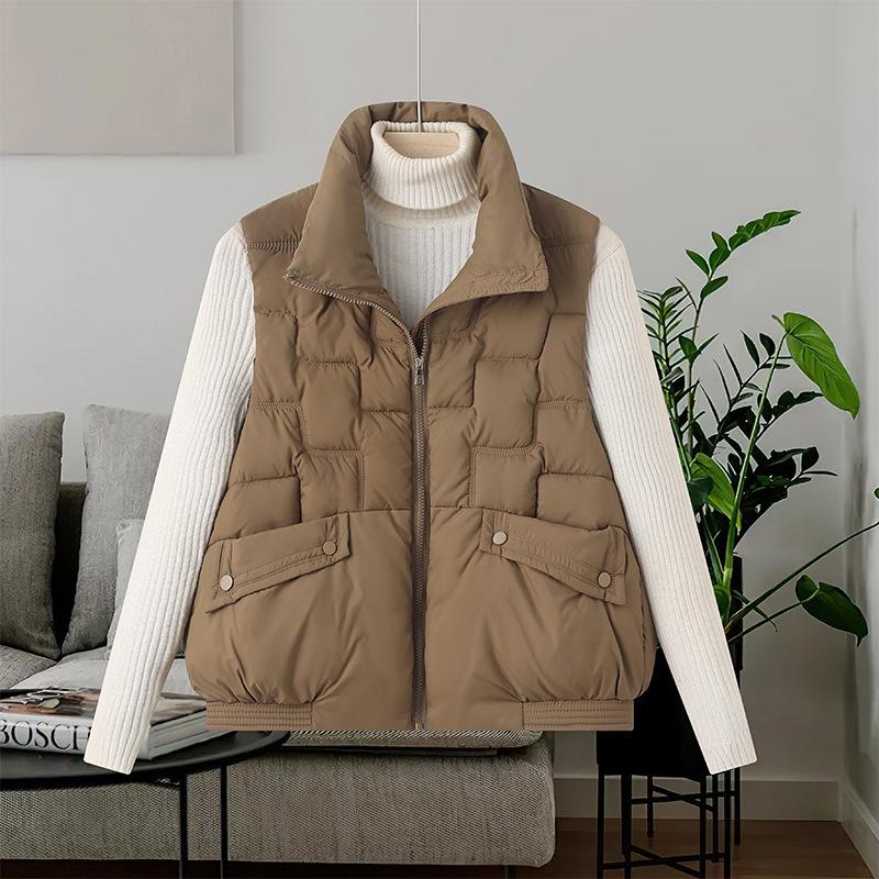 

Осень и зима новый хлопковый жилет женский воротник-стойка пуховый хлопковый жилет свободный короткий жилет женское пальто XXL хаки