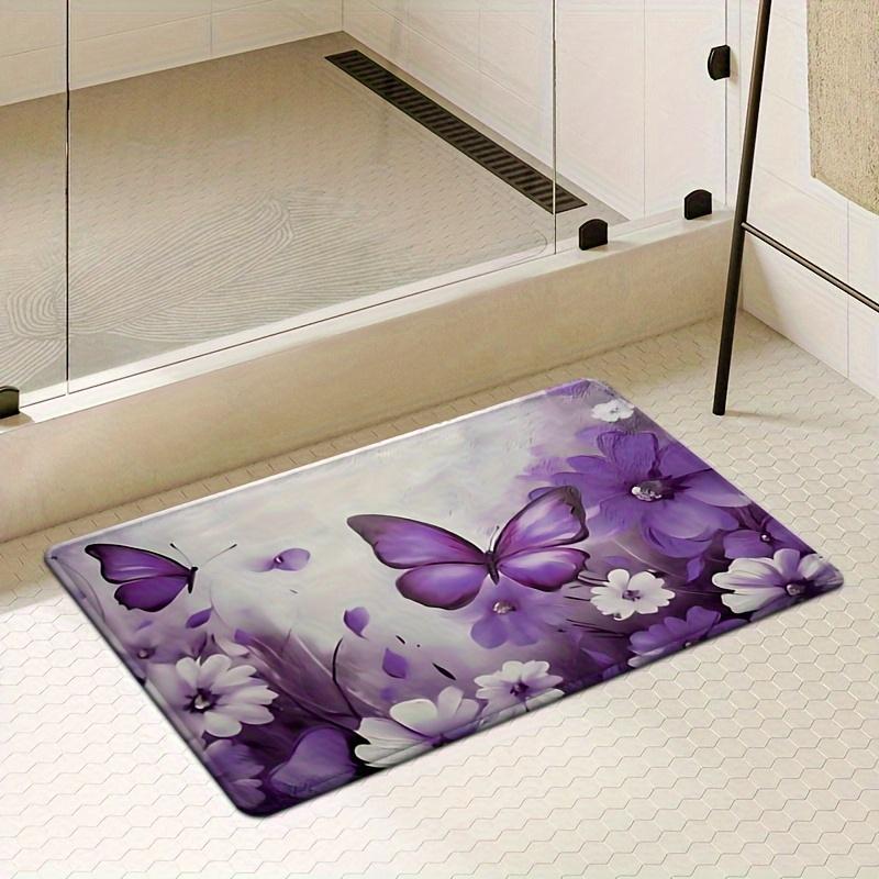 1Pcs Purple Floral  Butterfly Pattern Floor Mat Modern Kitchen  Rug Non-Slip Colorful Indoor Carpet, For Home Bathroom Bedroom Living Room Decor