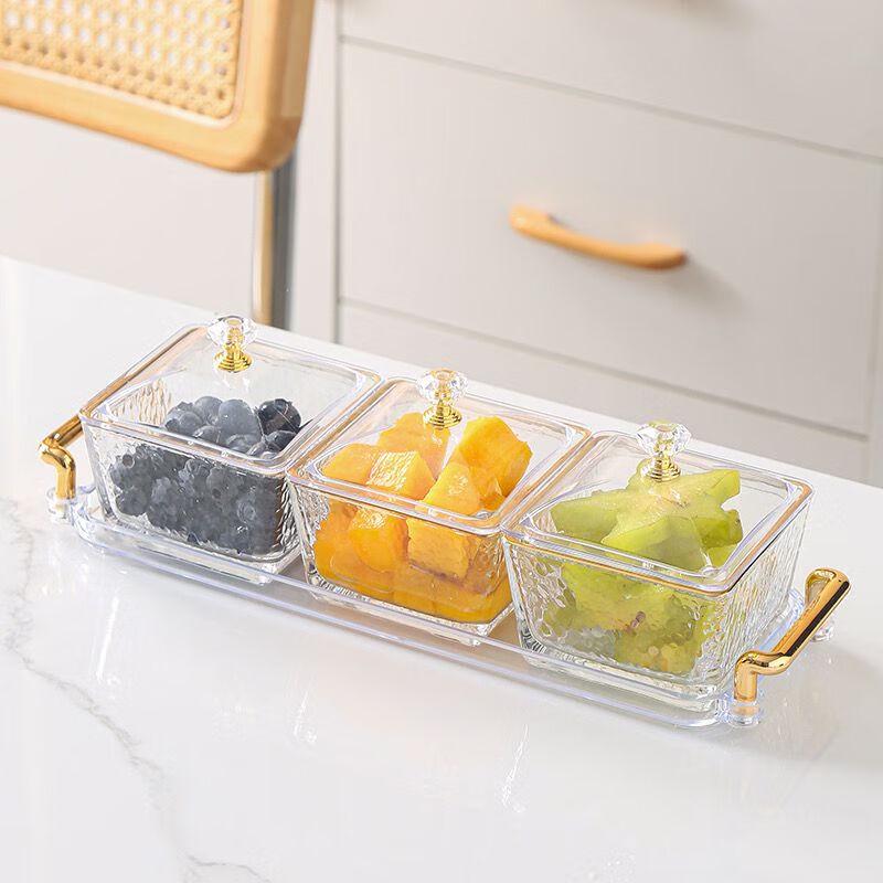 Luxury Glass Divided Serving Tray Three-Grid Tray with Lid