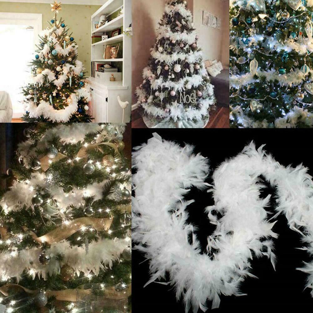 2m White Feather Christmas Tree with Ribbon & Wreath Party Decor