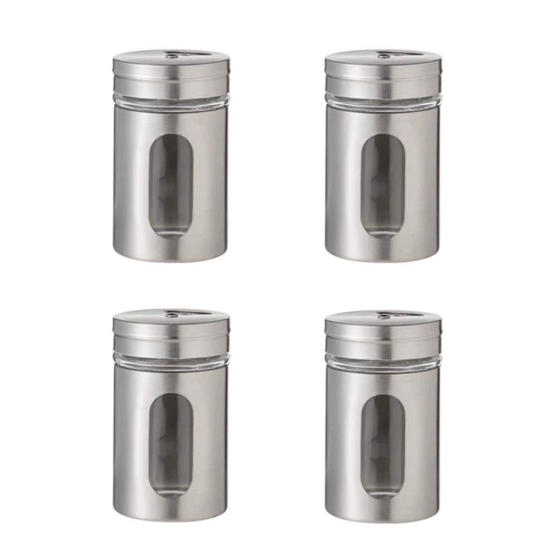 

4pcs Stainless Steel Seasoning Jar Set, Anti-Rust Glass Container - Durable Seasoning Jars, Suitable for Salt, Pepper and Spices
