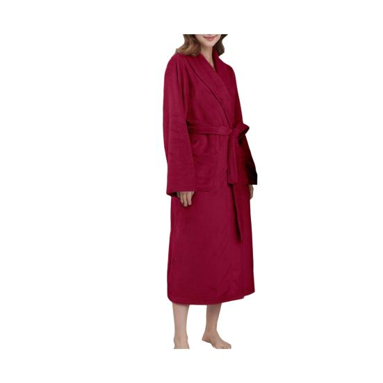 

Халат с лацканами, длинными рукавами, из мягкой фланели, длинный, для пары, домашняя одежда, халат с карманами, пояс на талии, ночная одежда M вино красного