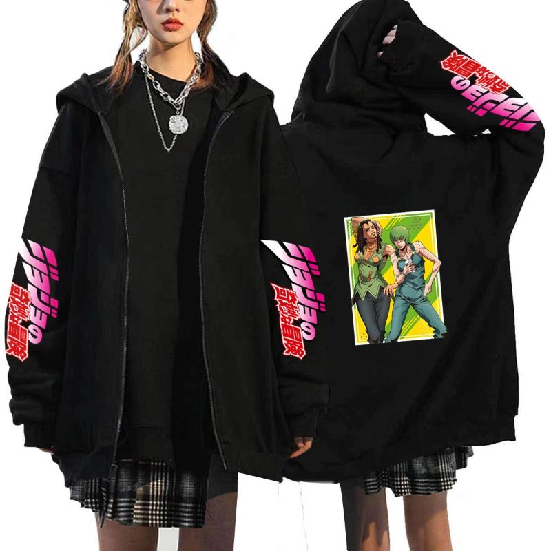 Anime JOJO's Bizarre Adventure Printed Fleece Zipper Hoodie Fall Winter Casual Teen Sports Sweatshirt