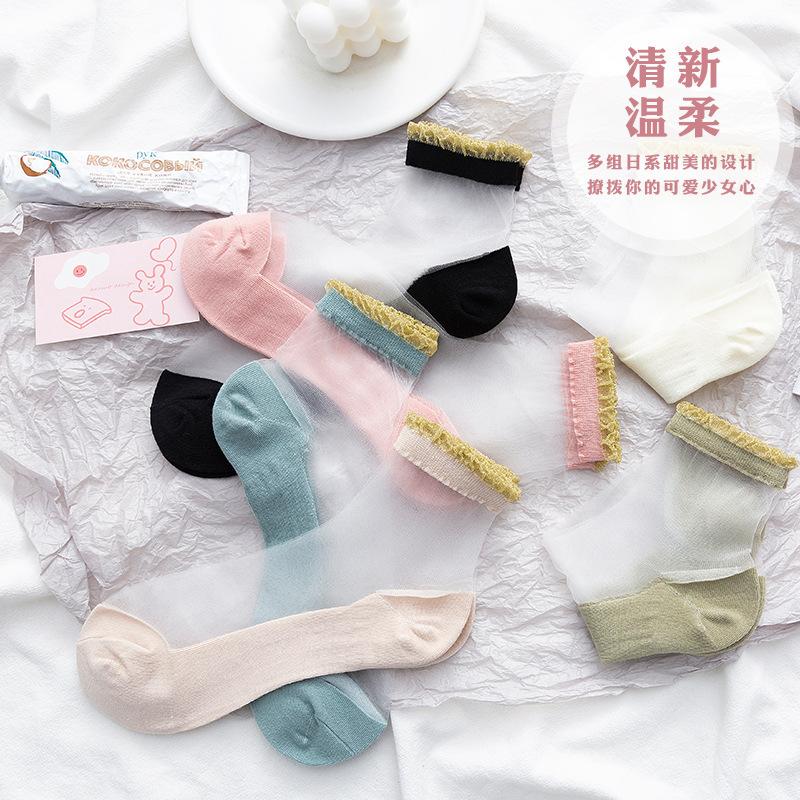 Crystal Socks Children'S Summer Thin Tube Socks Glass Silk Lace Socks Breathable Deodorant Socks Socks Industry