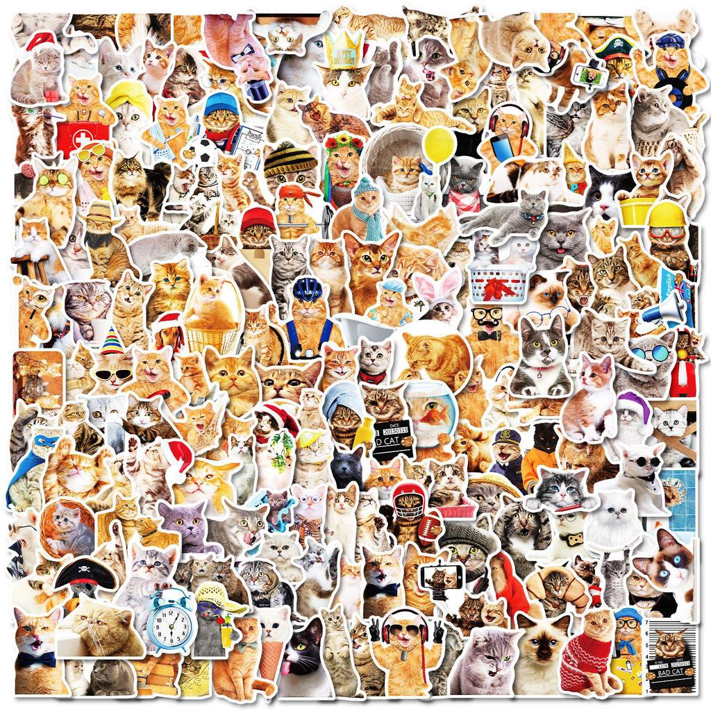 200 Realistic Mori Style Cat Stickers - Self-Adhesive, Waterproof PVC for Notebooks