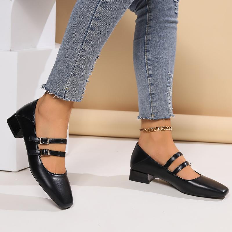 Fashion 2025  High Quality Spring Autumn Women's Double Buckle Mary Jane Shoes Patent Leather Dress Shoes High Heels Retro Women's Shoes