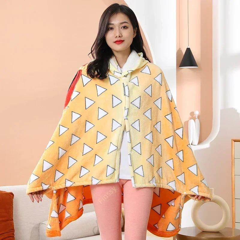 Demon Slayer Blanket Plaid Anime Kimetsu No Yaiba Cosplay Prop Tanjirou Custom Women Pajamas Shinobu Adult Bathrobe Shawl Gown Kid Friendly
