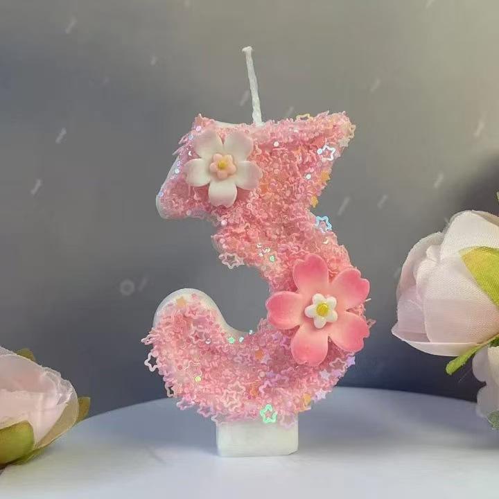 Geburtstag Rosa Stern Kerze Kuchenaufsatz Farbe Kreativ Zahl 0-9 Kerzen Blumen Digitale Kerzen Mädchen Geburtstagsparty Dekoration