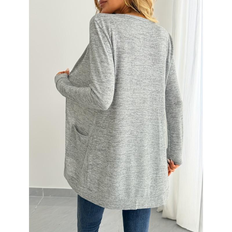 Women's New Autumn and Winter Solid Color Loose V-neck Long Sleeve Pocket Waist Cardigan Jacket