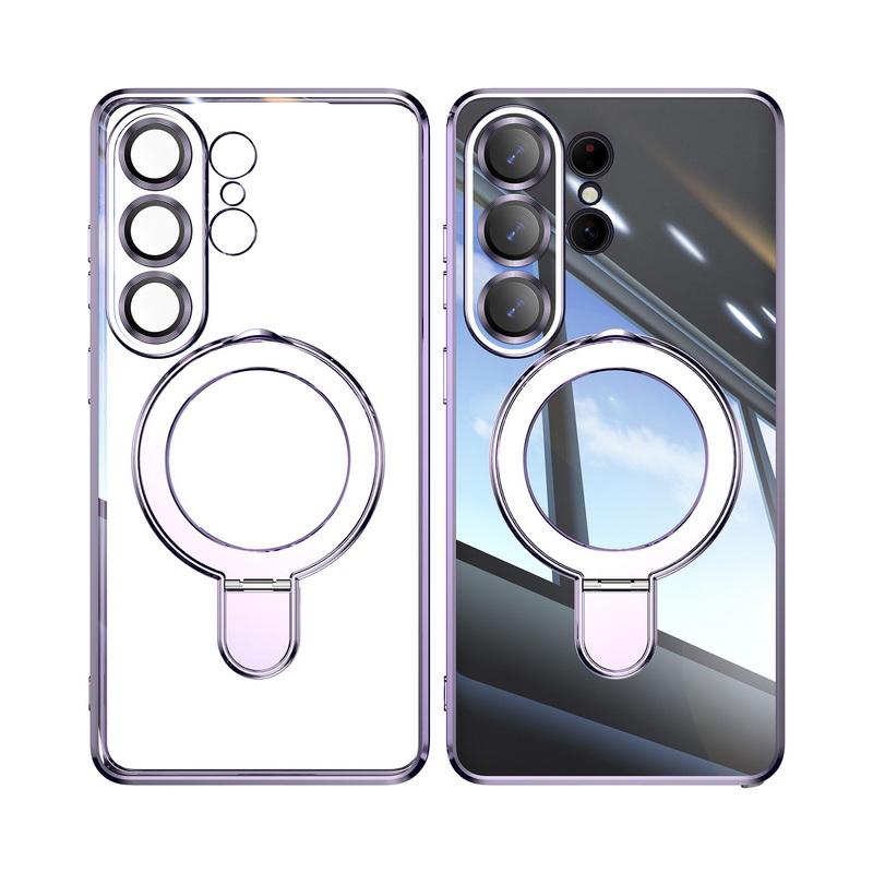 Magnetic Ring Stand Plating Case For Samsung Galaxy S26 Ultra S25 Edge S24 FE Plus Luxury Lens Protector Clear Back Shockproof Soft Silicone Cover