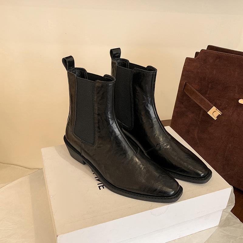 Fashion Boots Women Trends 2025 Retro Cowboy Boots Woman Leather Thick Heel Wrinkled Western Short Boots Womens Shoes