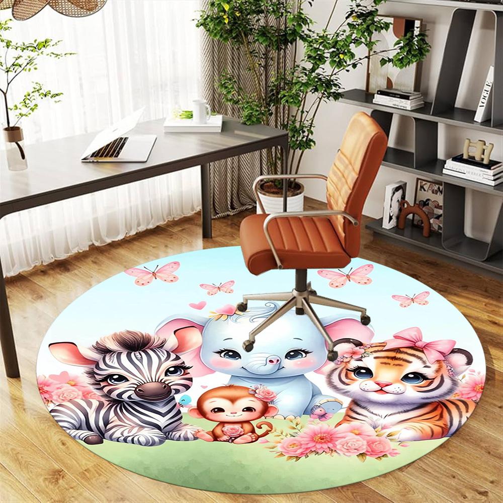 1pc Jungle Friends Round Chair mat Area Rug - Non-Slip, Floor Mat for Office, Bedroom, home decor Christmas Gift p0811041