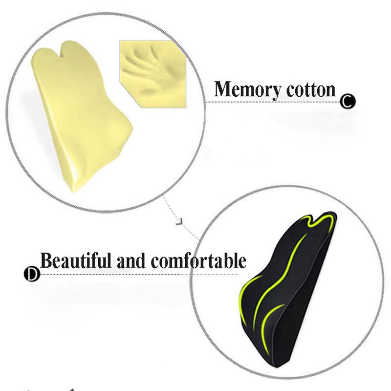 Car Memory Foam Seat Protector Cushion with Belt Auto Cotton Mesh Lumbar Support Pillow for Driving Soft Back Pain Office