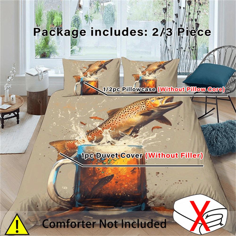 Vibrant Comfortable Fishing Themed 3D Digital Print Polyester with Pillowcases Machine Washable Season Comfort No Included Comforter