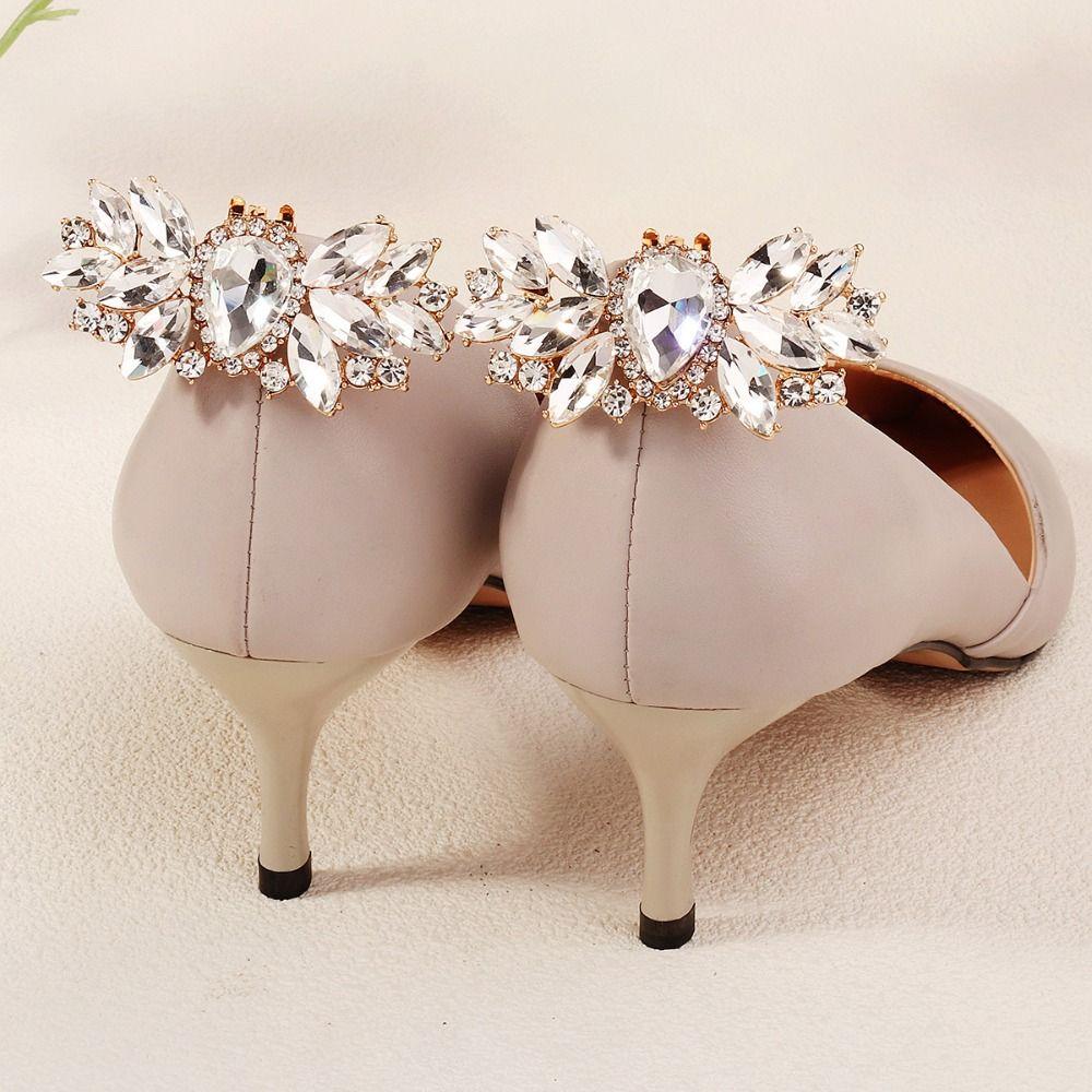1 Pair Fashion Shiny Shoes Clips Rhinestone Removable Shoes Decorations Clip Shoes Flower Charm Buckle Women Shoes