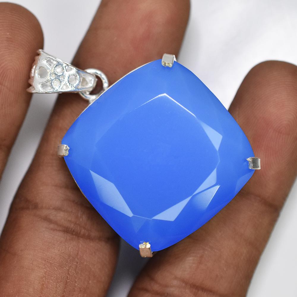 Natural Blue Opal 88.15 Ct CERTIFIED 925 Sterling Silver Square Cushion Pendant MY-PD-145-NS
