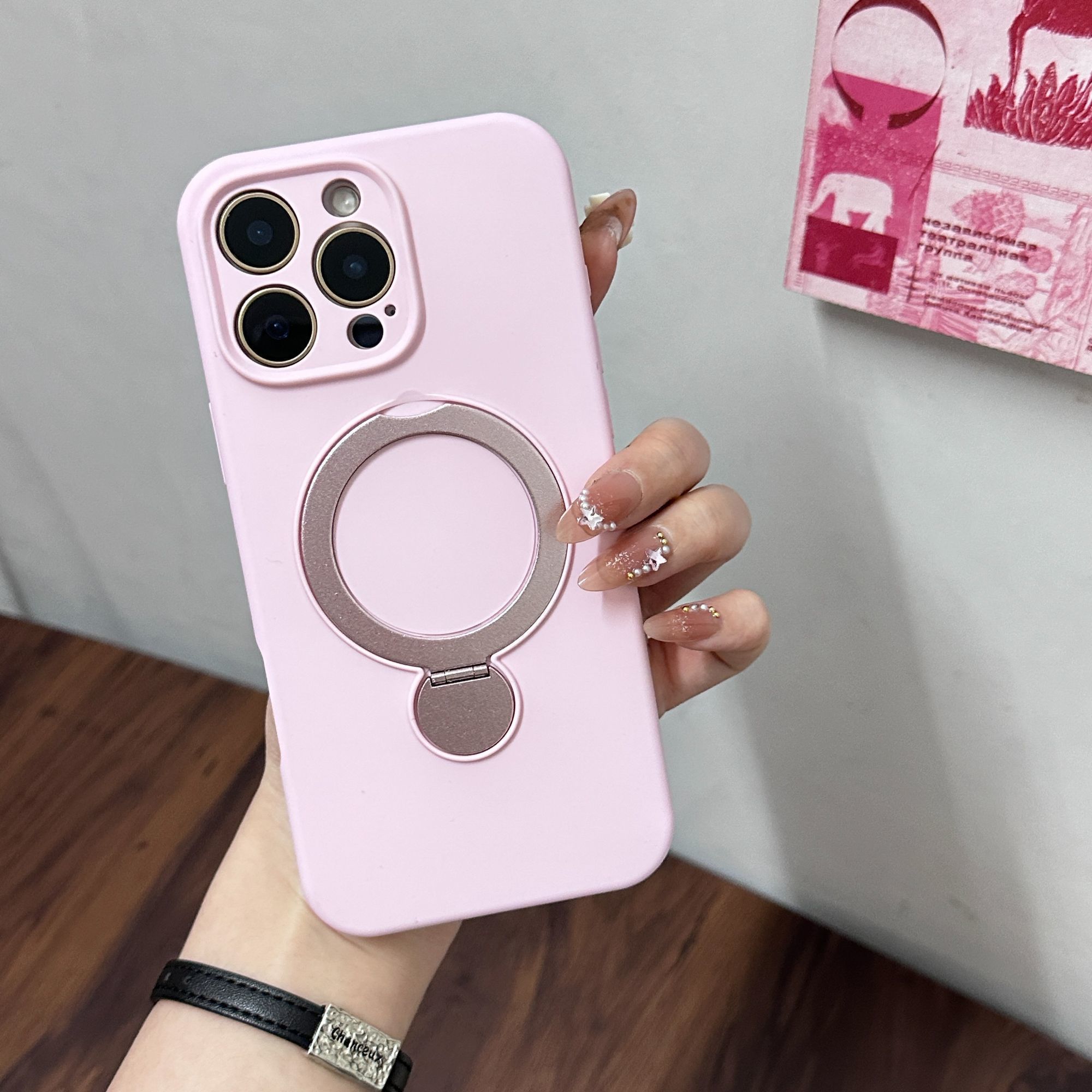 

Жидкий силиконовый чехол для телефона Apple iPhone 16 Promax - Вращающийся на 360° держатель для телефона, противоударный, полная защита на iPhone 16/15/14/13/Plus/Pro/Promax iPhone16 розовый