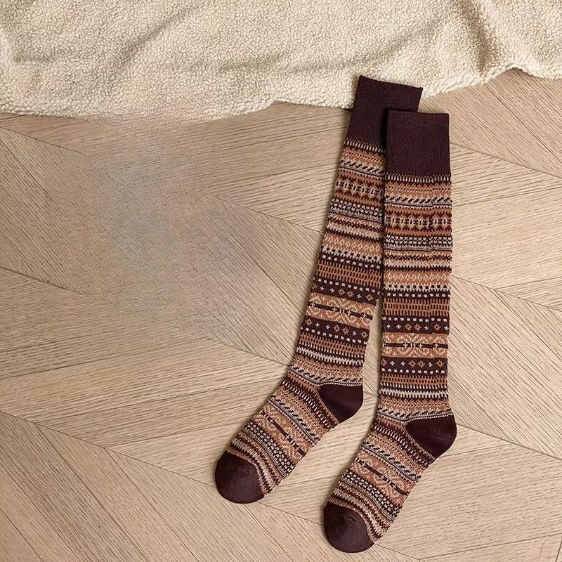 Autumn Winter Knitted Women Stockings JK Japanese Cotton Solid Color Girls Long Socks Stockings Ethnic Harajuku Retro Knee Socks