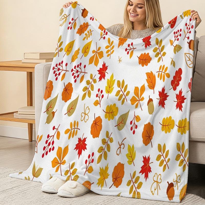 Lightweight Flannel Blanket: Autumn Leaves Print, Soft Warm Skin-friendly Throw Blanket for Home Decor, Indoor Leisure & Car Travel