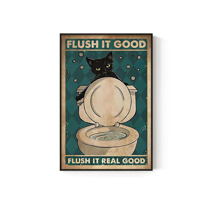 Retro Kitten Cartoon Canvas Painting Bathroom Toilet Poster Toilet Children's Room Decoration Painting for Modern Living Room Asian Style Home Decor