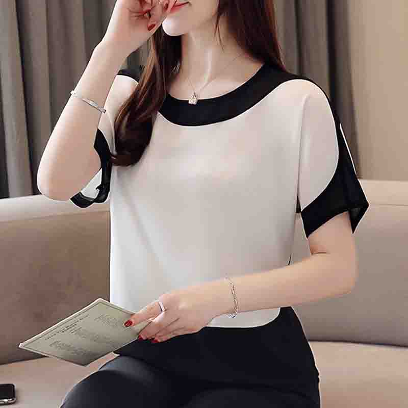 Blusas de gasa de verano para mujer, blusas de manga corta, blusas holgadas, ropa elegante de oficina, 3397