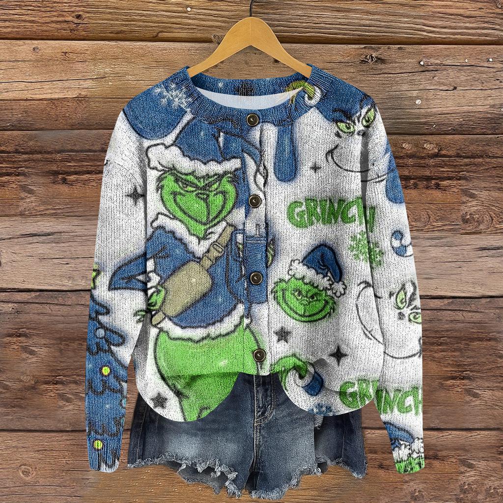 Women's Round Neck Top Printing Thickened Plush Cashmere Warm Long Top