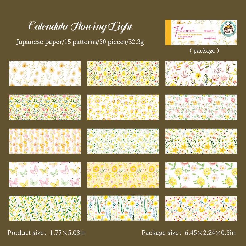 30Sheets/book Long Flower Stickers Gift Packaging Stickers Paper Material Handmade Account DIY Landscape Collage Decoration