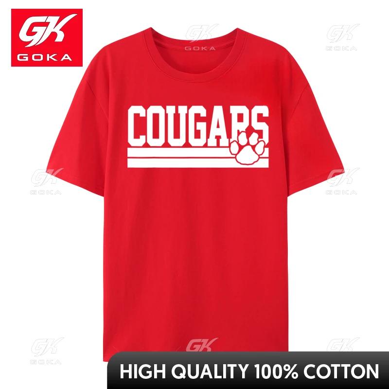 Cougars School Spirit Europe Tops Tees for Adult Cotton Top TShirt Printed Luxury Designer TShirts Prevailing S
