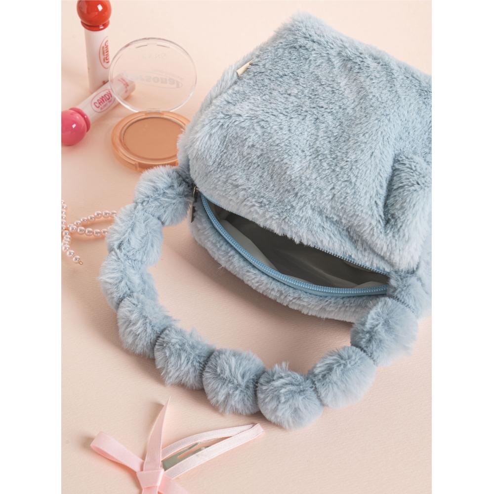 Daiso Cloud Handle Fur Tote Bag Blue