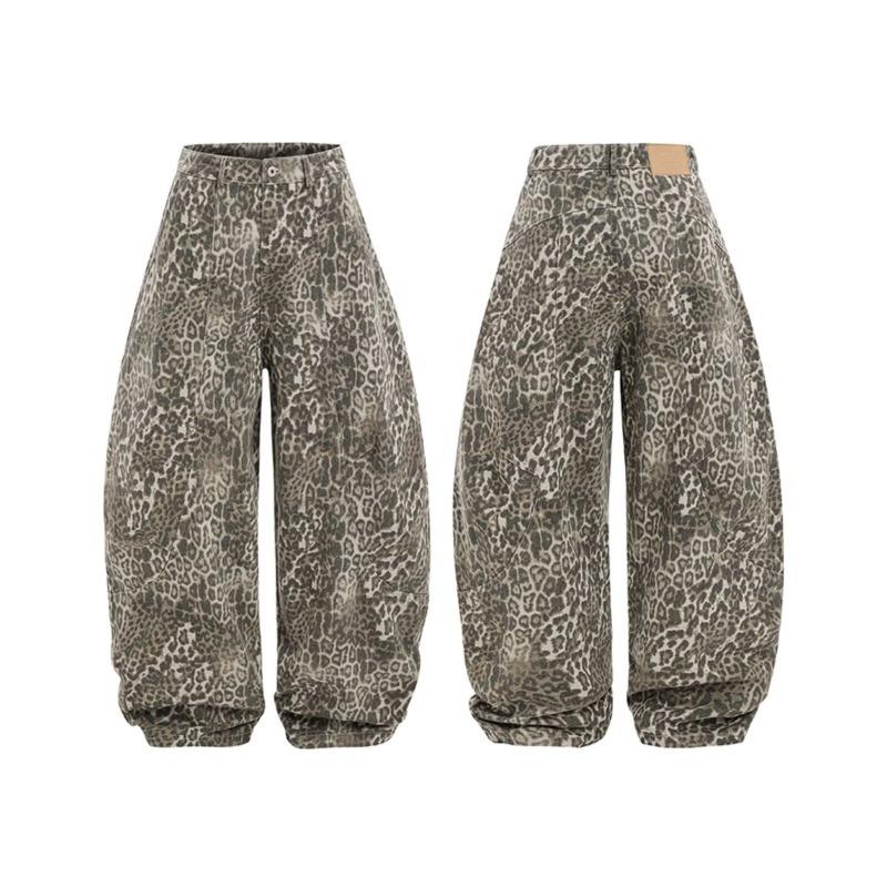 

Стильные Spice Girl Универсальный силуэт Джинсы с принтом стиранный леопард Летние Ленивые Свободные Универсальные Узкие брюки 3XL