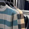 Men's Winter Striped Jacquard Crew Neck Long Sleeve Casual Knit Sweater