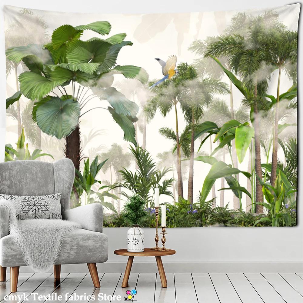 Green Plant Tapestry Vintage Polyester Background Fabric Wall Hanging Psychedelic Mystery Print Dorm Room Living Room Decor