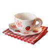 Overseas Hot-Selling Hand-Painted Strawberry Flower Ceramic Coffee Cup And Saucer Set High-Value Cup Cute Water Cup