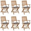 vidaXL Folding Chairs, 6 Pieces, with Cushions, Made of Solid Acacia Wood