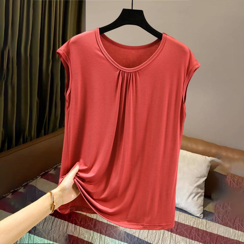 

Summer Short-sleeved T-shirt Women s Loose Large Size Bottoming Shirt Outer Wear Thin Solid Color Home T-shirt XS червоний