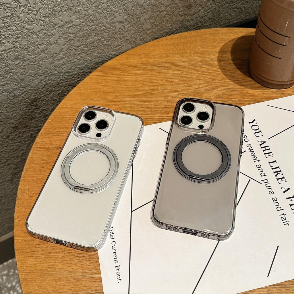 Rotating bracket Magnetic suction for iPhone 16ProMax fulcrum Transparent 360 degree invisible bracket 15 mobile phone case