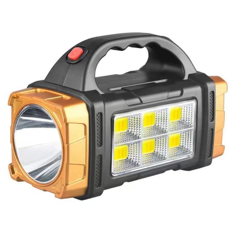 2026 Powerful LED Flashlight USB+Solar Rechargeable Flashlight COB Outdoor Camping Torch Portable Searchlight Power Bank Outdoor