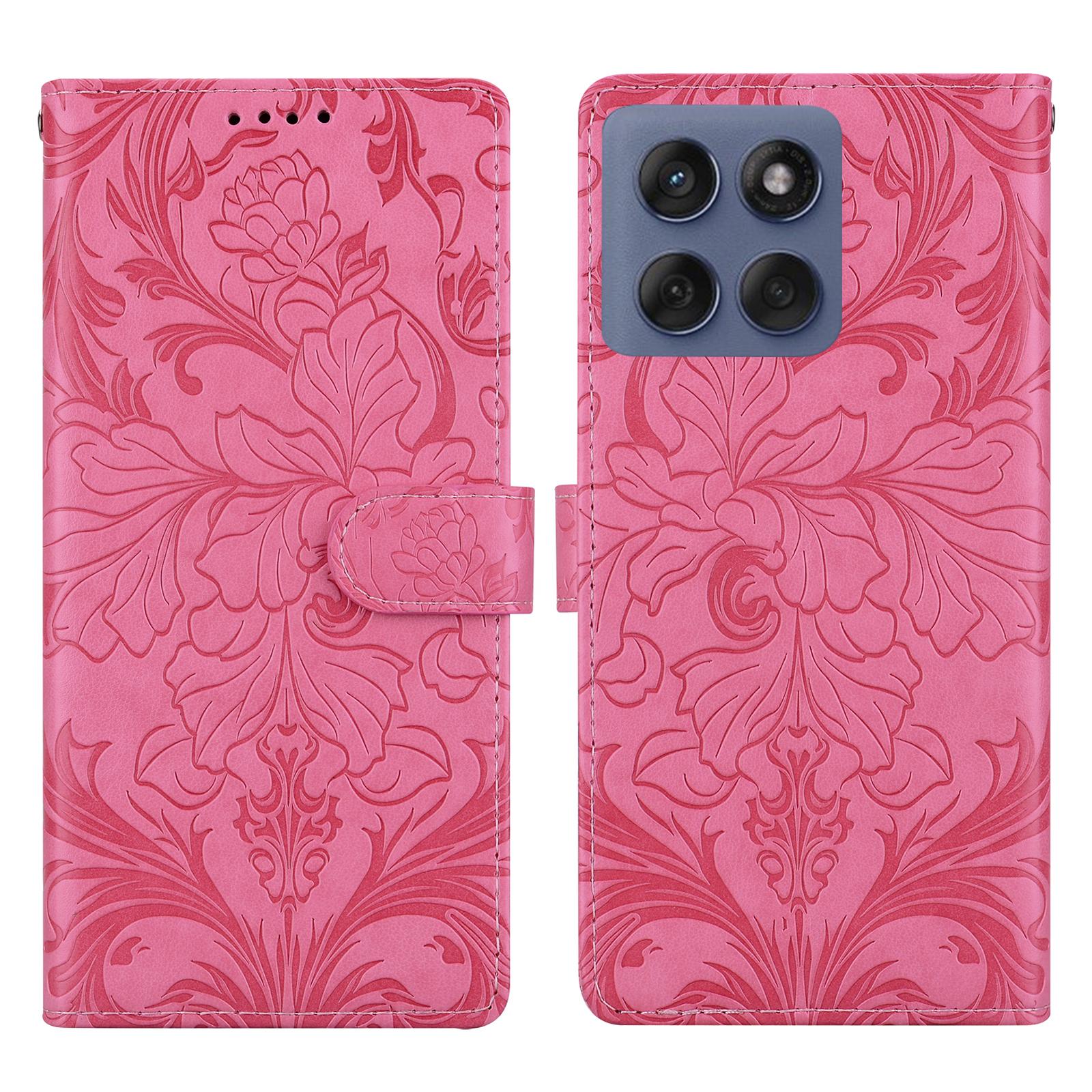 

For Motorola Edge 60 Pro 5G Leather Case Imprinted Floral Pattern Wallet Stand Flip Phone Cover Rose