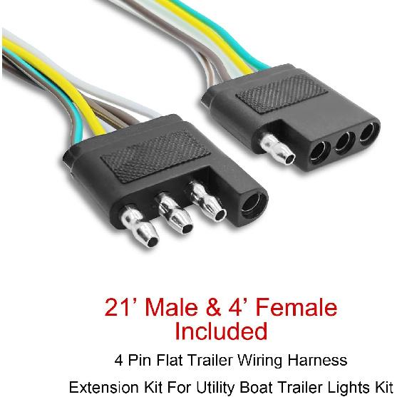 LIMICAR Trailer Wiring Harness Kit, 25Ft Trailer Wire With 4 Flat Extension Connector, 4 Pin Flat Bond Wiring Light Kit For Utility Boat