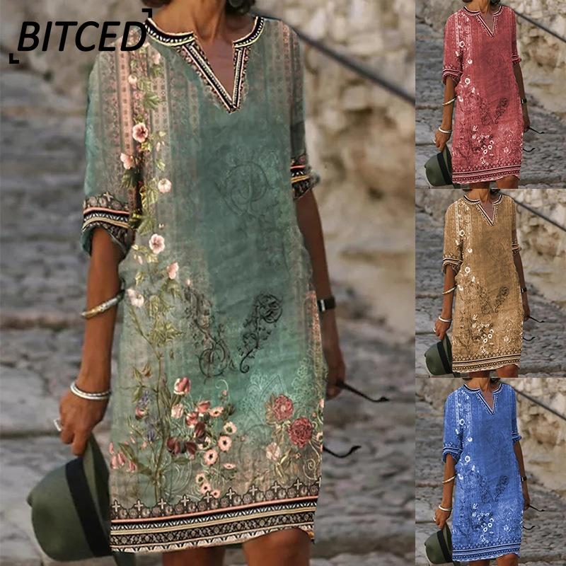 BITCED Fashion Summer Spring 1/2 Sleeves V-Neck Casual Dresses