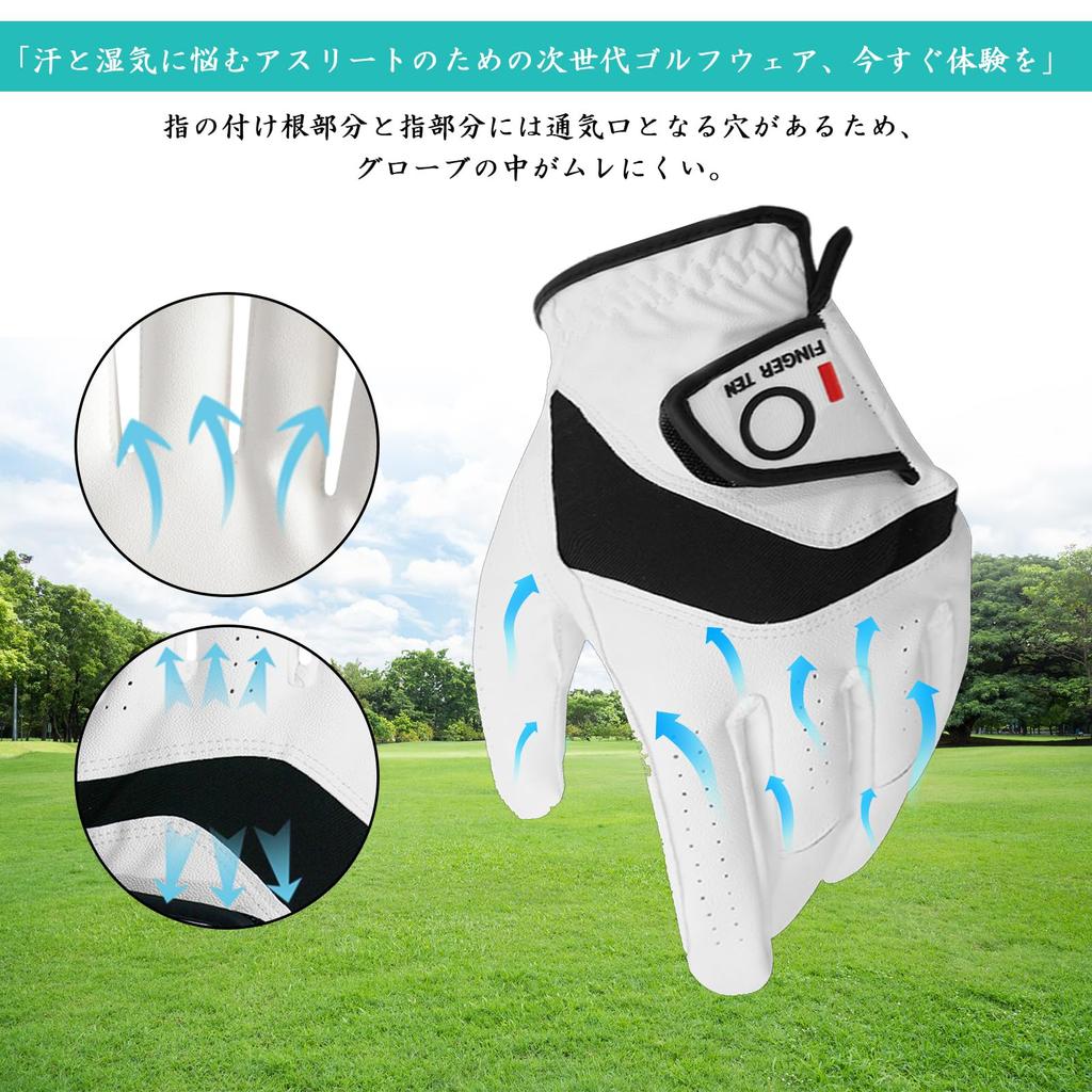 FINGER TEN Golf Gloves for Genuine Sheepskin x Synthetic Fiber Feel Fit Men, 3-Piece Set, Leather, Ultra-Fine Leather, Bare-Hand
