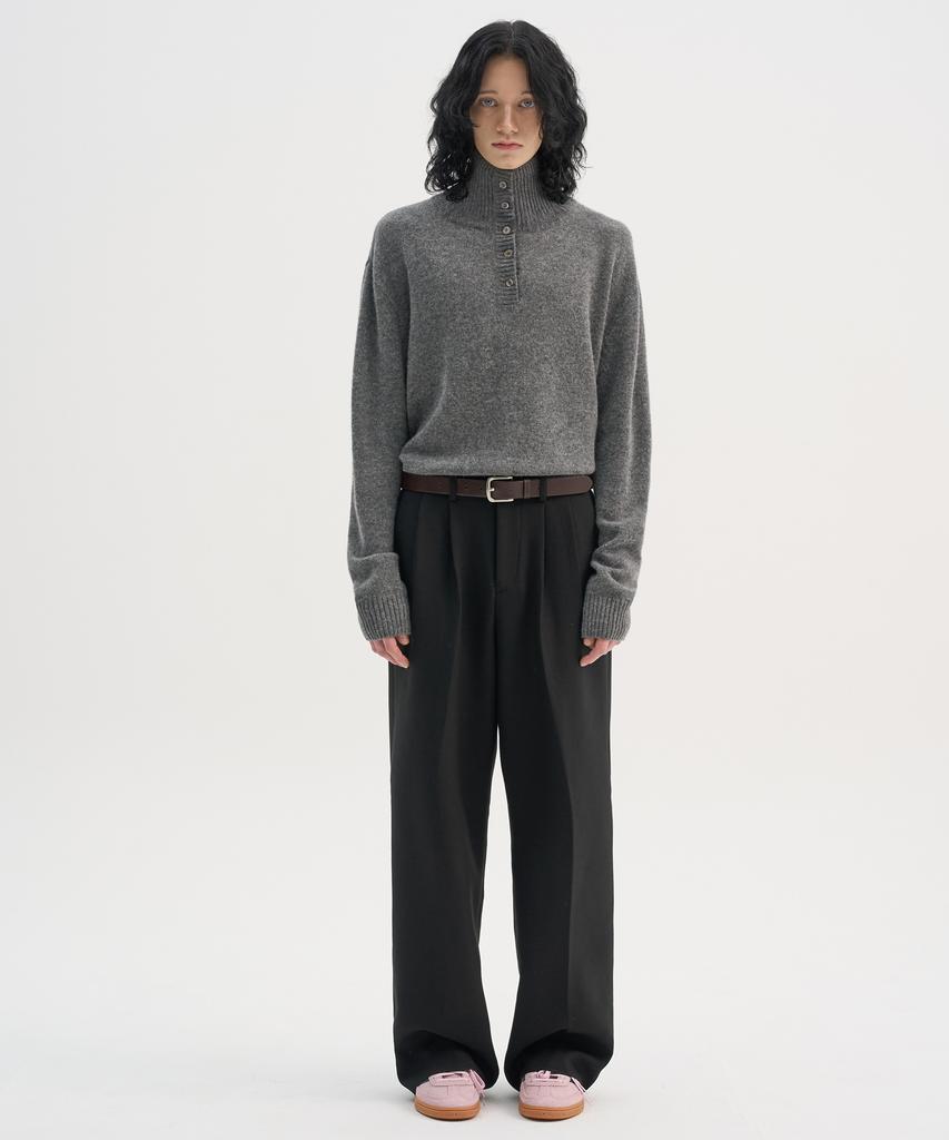 TRIP LE SENS Wool High-Neck Button Knit_Gray