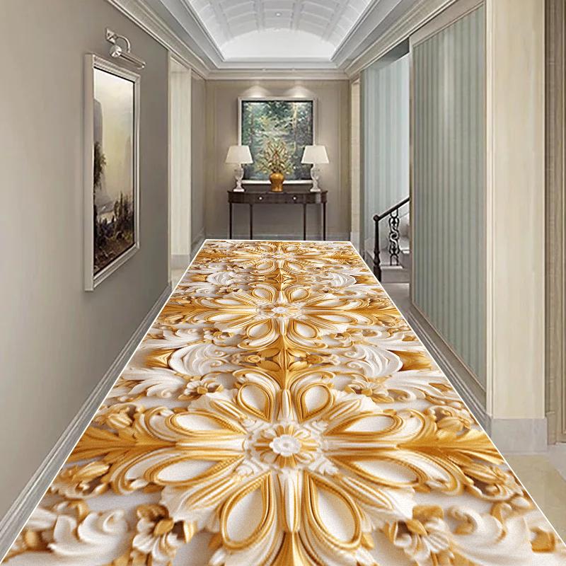 Luxus Langer Flurteppich Rutschfester Treppenläufer Europäischer Stil Treppenhaus Flur Teppich Waschbarer Läufer Anpassbarer Gangteppich