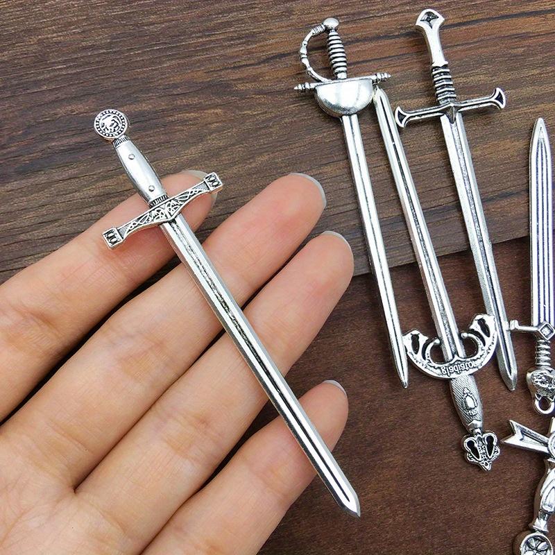 6PCS DIY Alloy Accessories Retro Tibetan Silver Sword and Sword 6 Styles Long Sword Accessories Cosplay Western Sword