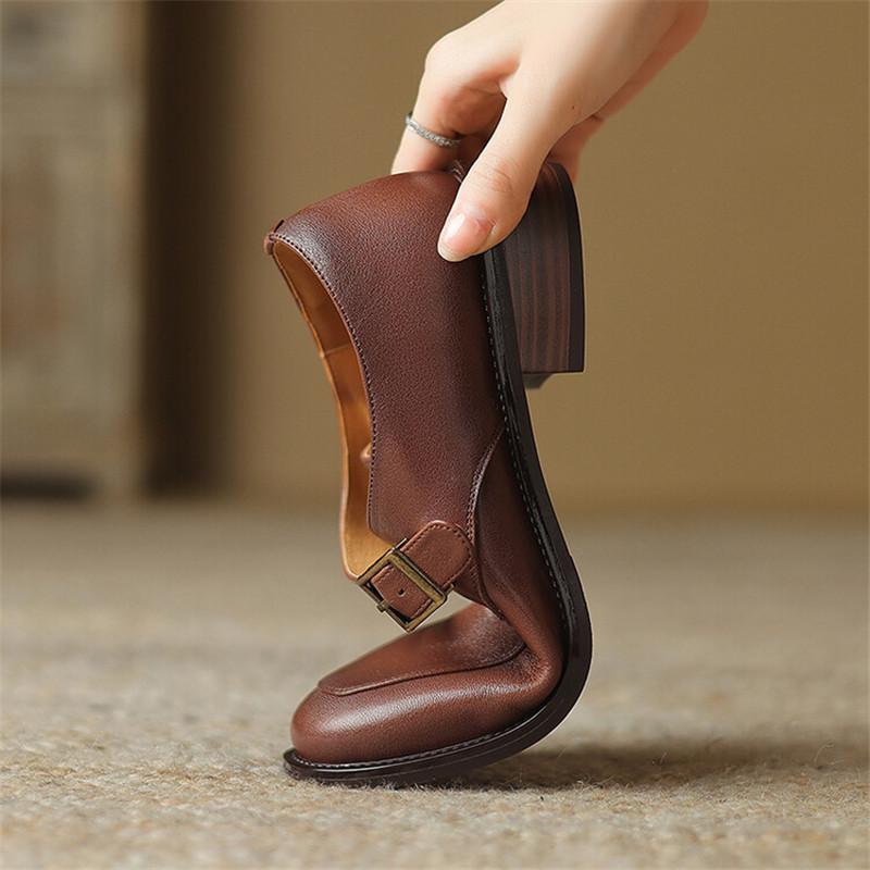Fashion 2024 Spring Women Shoes Round Toe Chunky Heel Women Pumps Shoes for Women Genuine Leather Loafers Ladies Shoes Zaptos Mujer