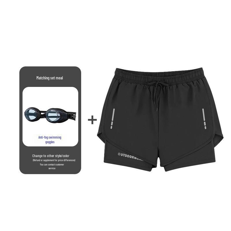 Men's Quick-Dry Swim Trunks: Running, Training, Beach, Double-Layer Anti-Embarrassment, Suitable for European and American Styles.